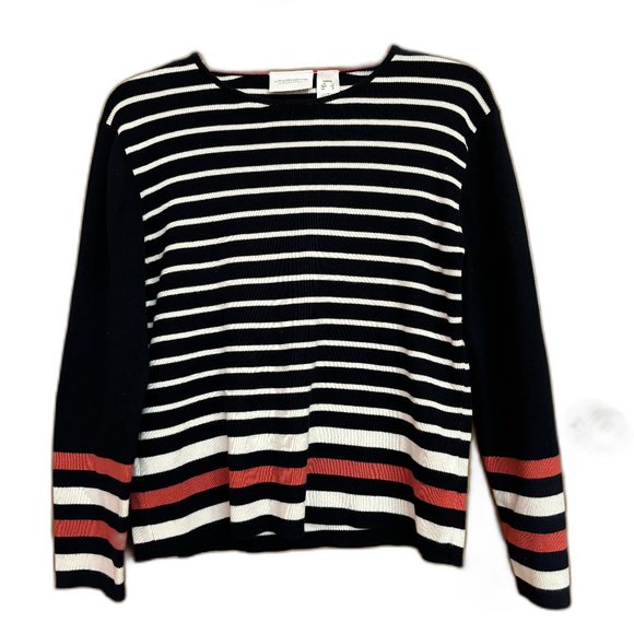 Liz Claiborne Sweaters - Liz Claiborne Lizsport Women's Black/White/Red Striped Sweater Size LARGE